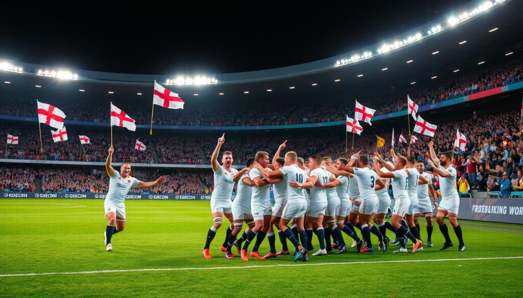 England Rugby World Cup team and fans