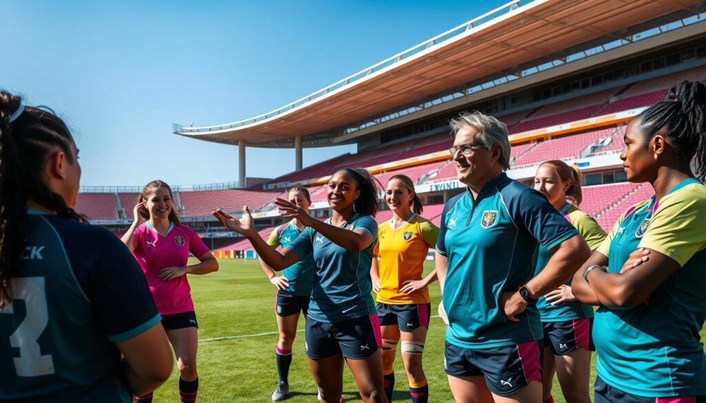 Rugby coach giving instructions