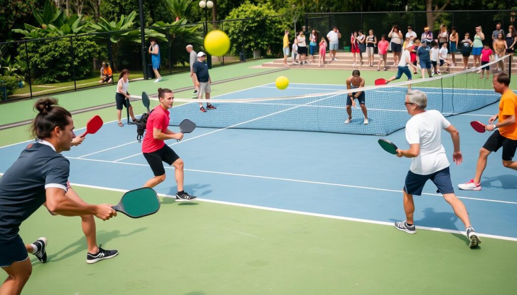 Pickleball players in action